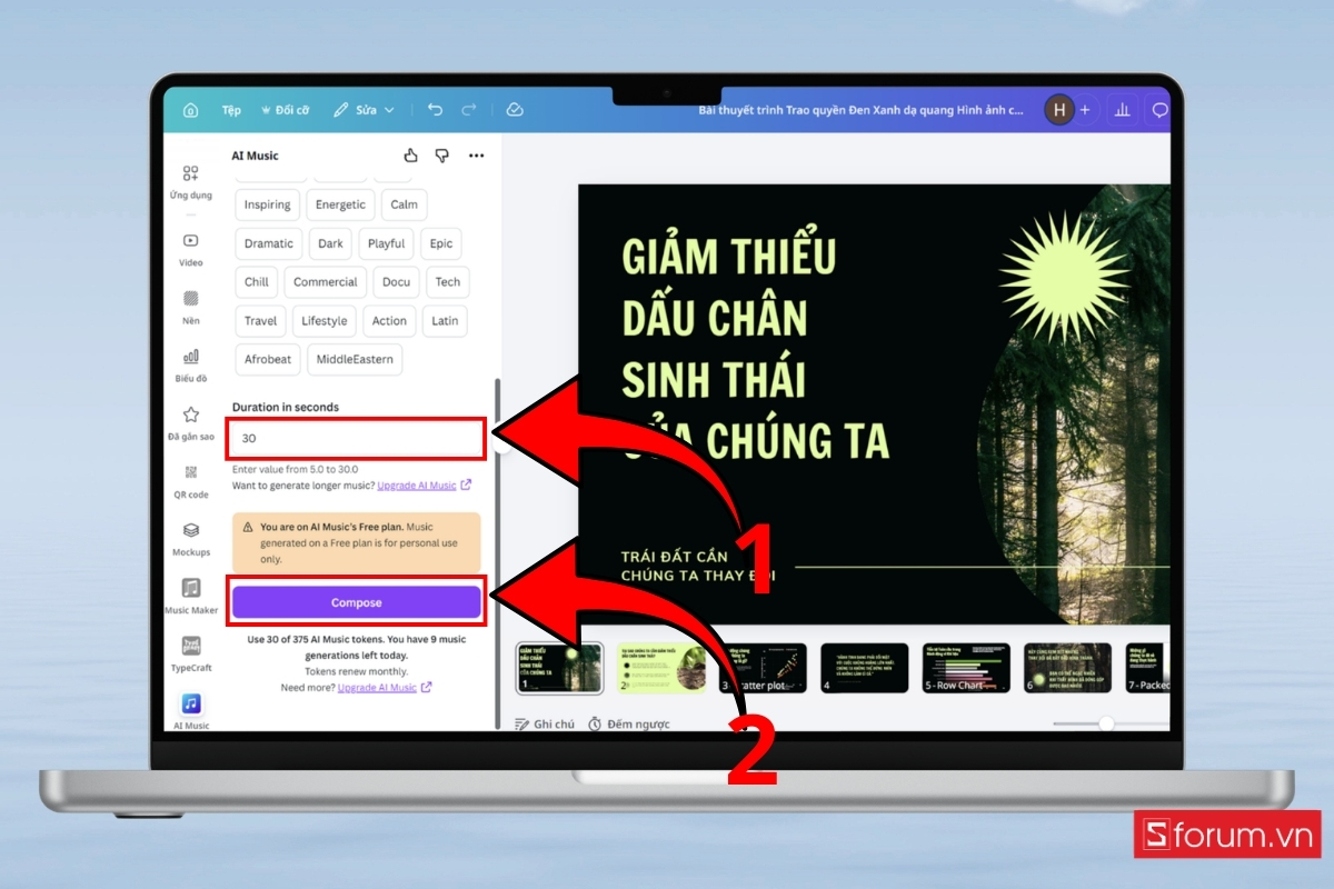 Cách tạo nhạc bằng AI trên Canva từng bước chọn thời gian