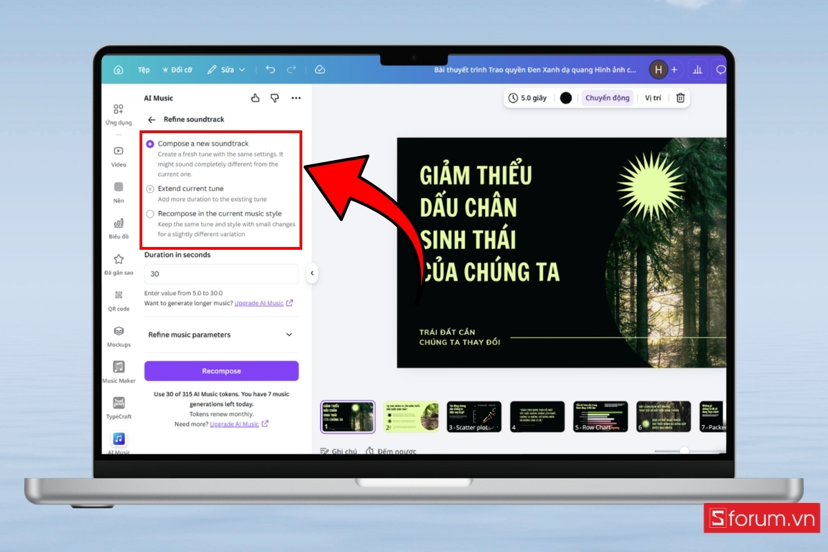 Cách tạo nhạc bằng AI trên Canva từng bước chọn các chỉnh sửa