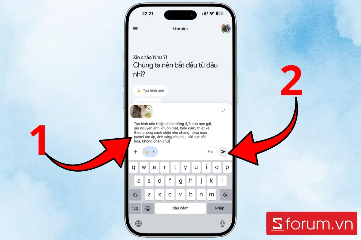 Hướng dẫn cách tạo thiệp chúc 8/3 bằng AI Gemini nhanh chóng nhập lệnh và gửi
