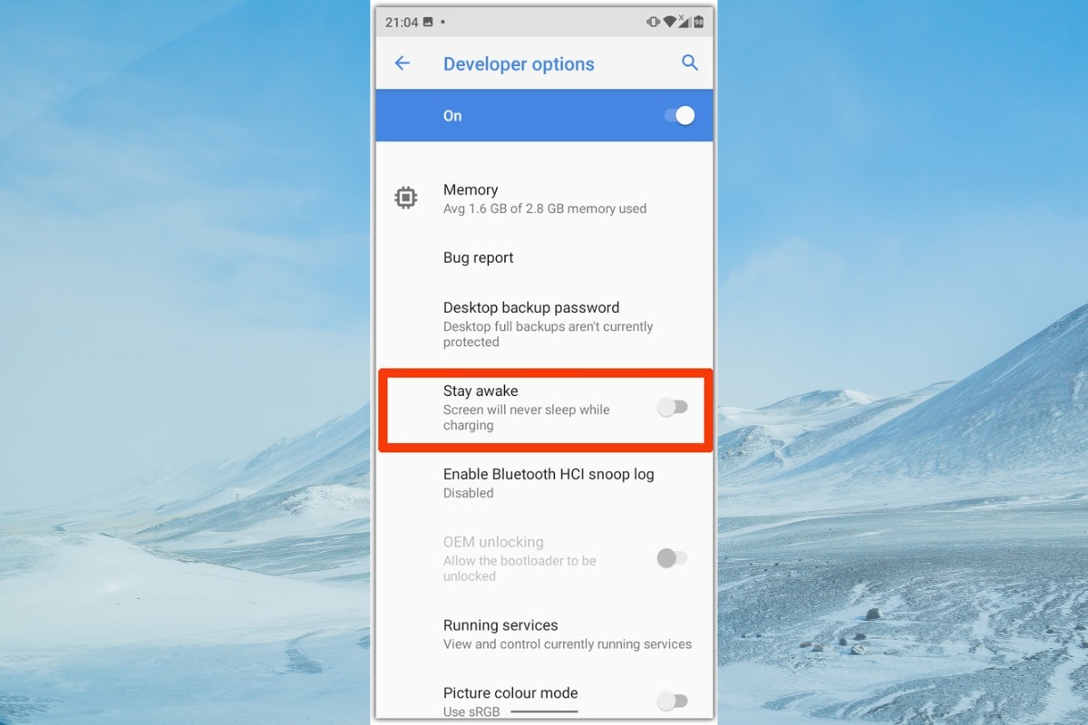 Tính năng Stay Awake trong chế độ nhà phát triển OPPO