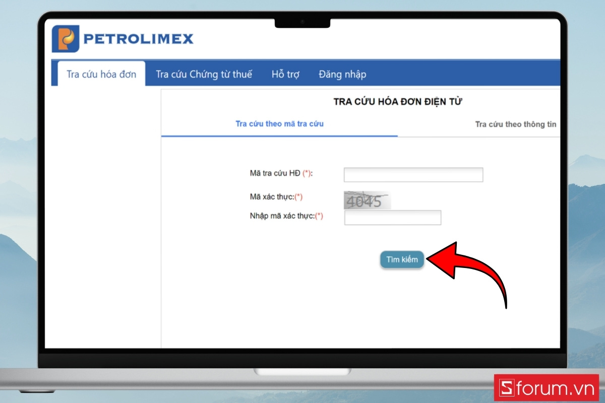 Tra cứu hóa đơn xăng dầu bằng mã tra cứu bấm Tìm kiếm