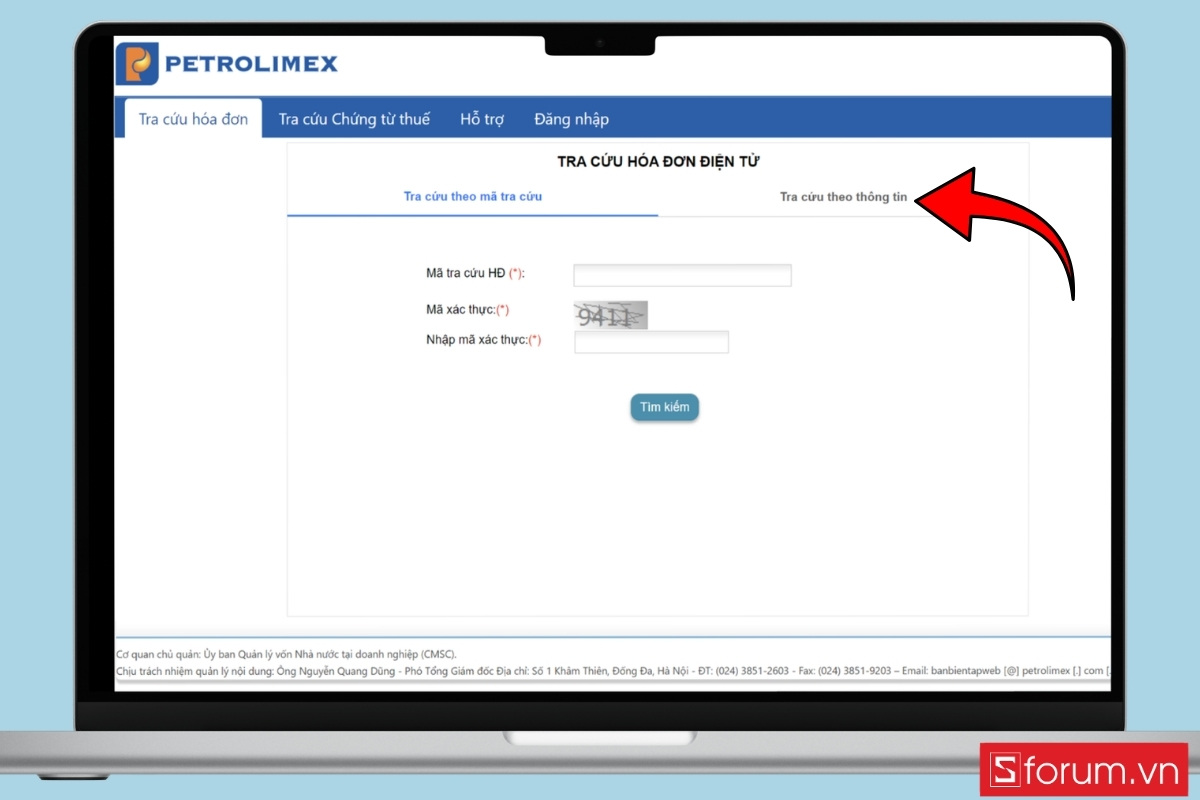 Tra cứu hóa đơn xăng dầu theo thông tin hóa đơn bước 2