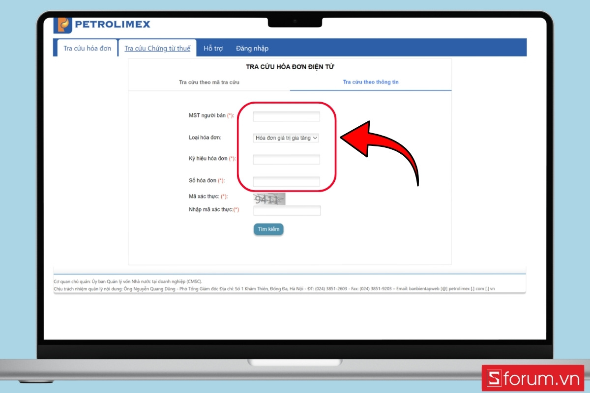 Tra cứu hóa đơn xăng dầu theo thông tin hóa đơn nhập thông tin