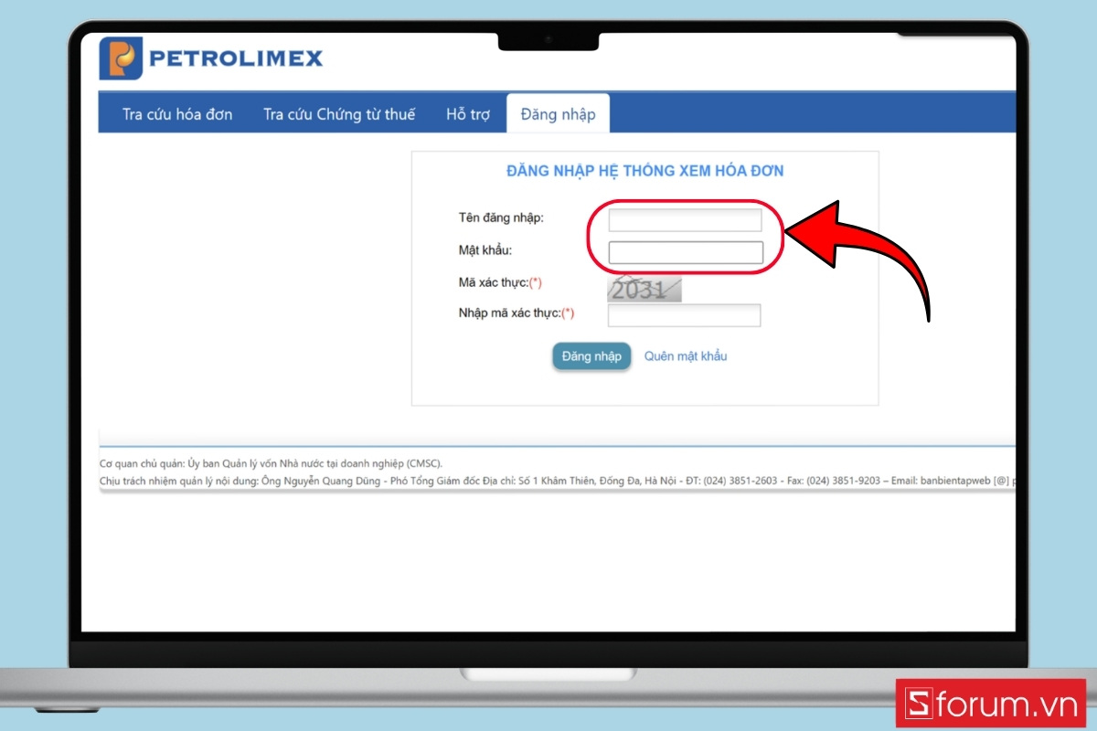 Tra cứu hóa đơn xăng dầu bằng tài khoản khách hàng điền thông tin