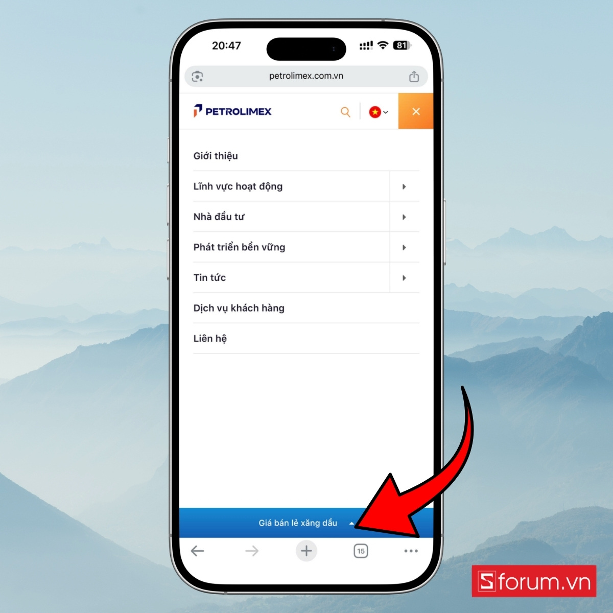 Cách xem giá xăng dầu trên website Petrolimex bước 3