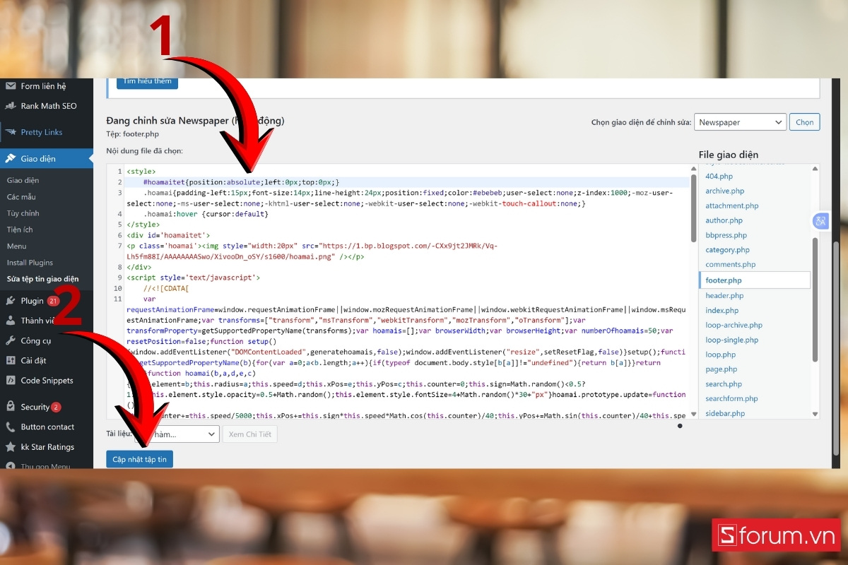 Cách chèn hiệu ứng hoa mai rơi vào website (WordPress) 3