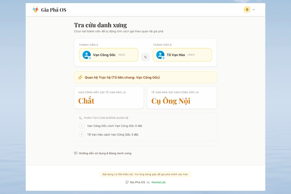 Tính năng khiến nhiều người quan tâm đến Gia phả OS tìm tên