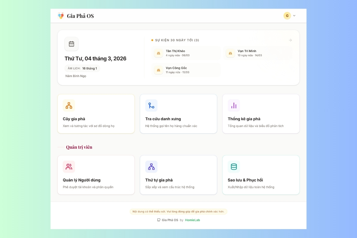 Tính năng khiến nhiều người quan tâm đến Gia phả OS quản lý quyền truy cập