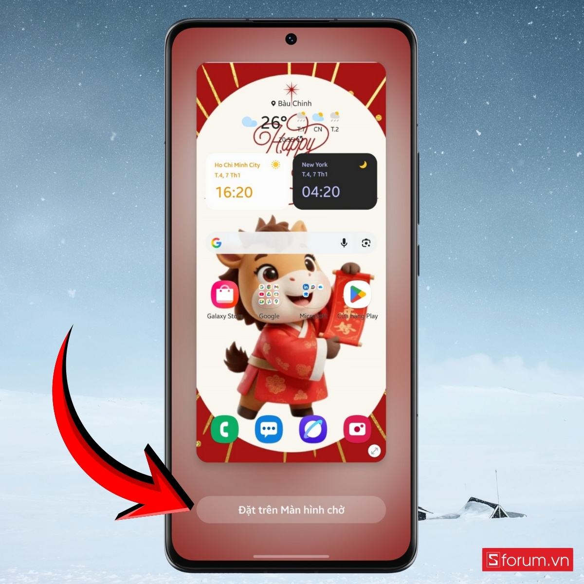 Cách đổi hình nền đỏ Tết trên điện thoại Android  kéo ảnh ở vị trí phù hợp