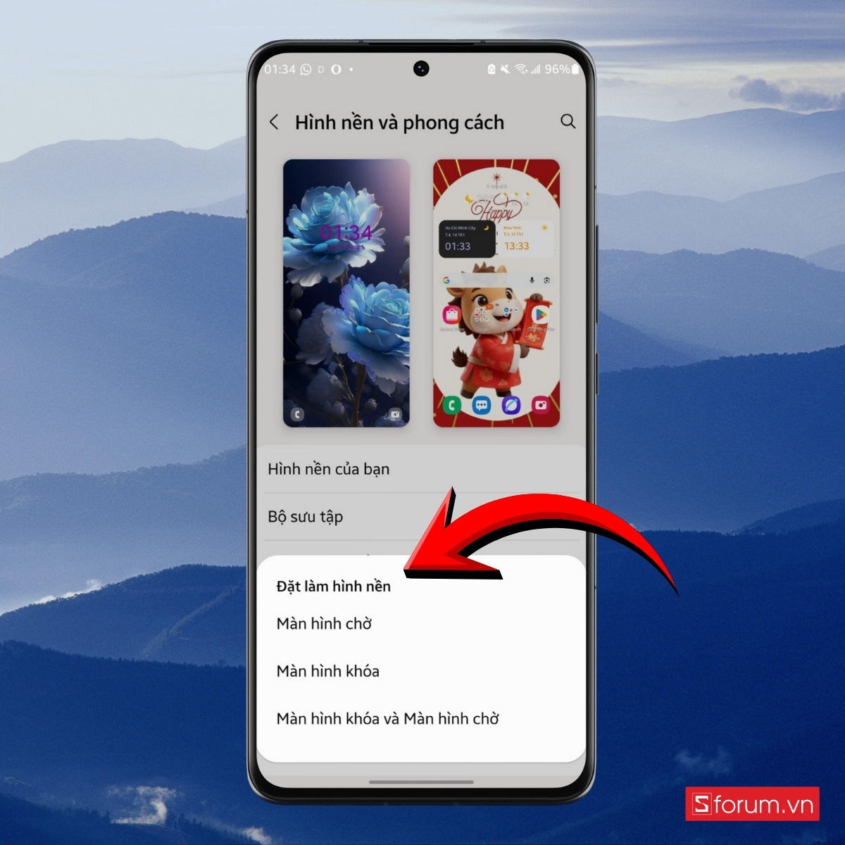 Cách đổi hình nền Tết Bính Ngọ trên iPhone bấm Bộ Sưu tập