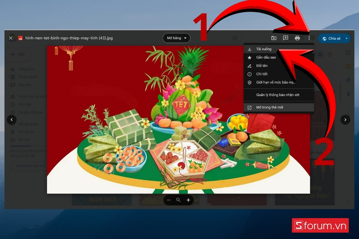 Cách tải hình nền Tết Bính Ngọ về máy tính chọn ảnh muốn tải