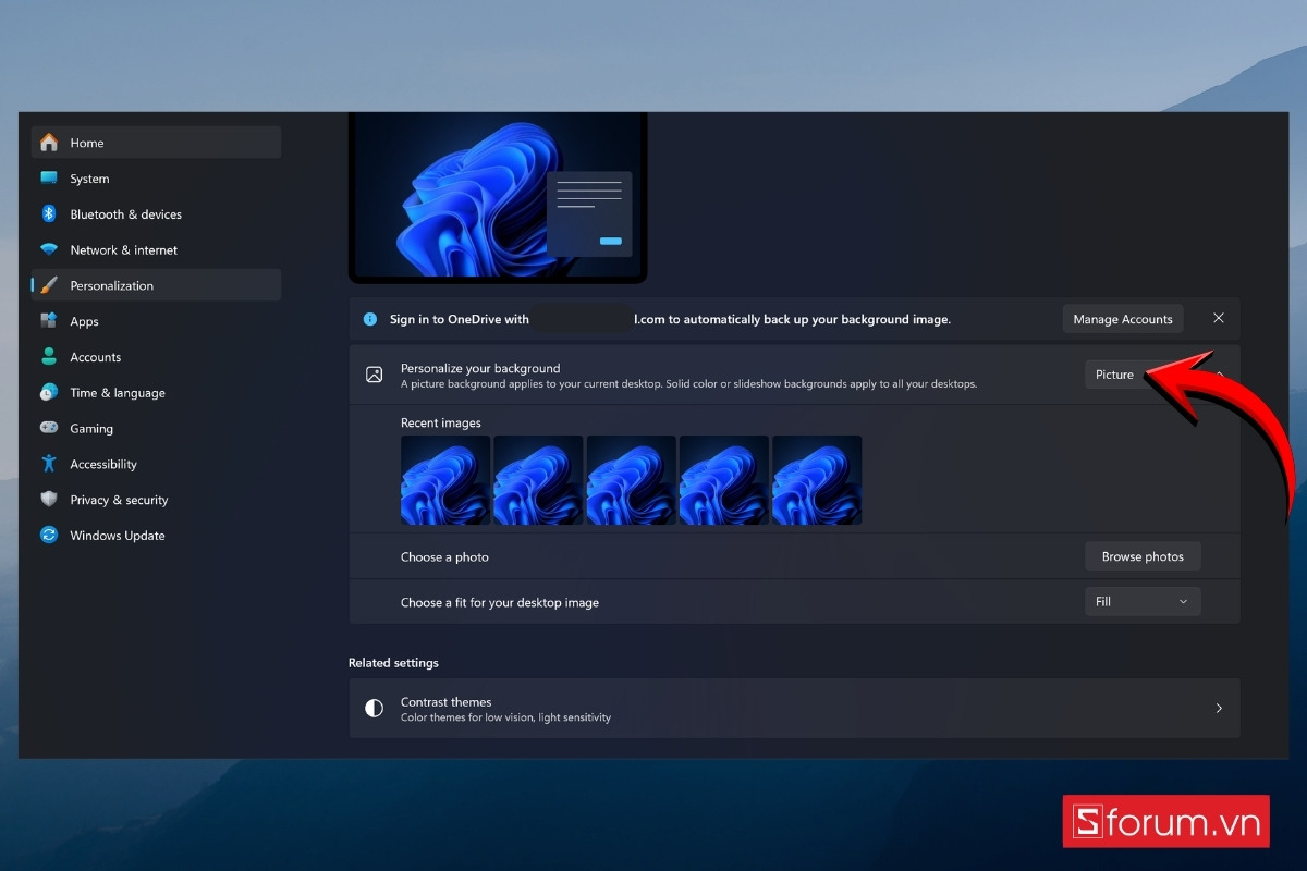 Cách thay hình nền Tết Bính Ngọ trên máy tính Windows chọn Picture
