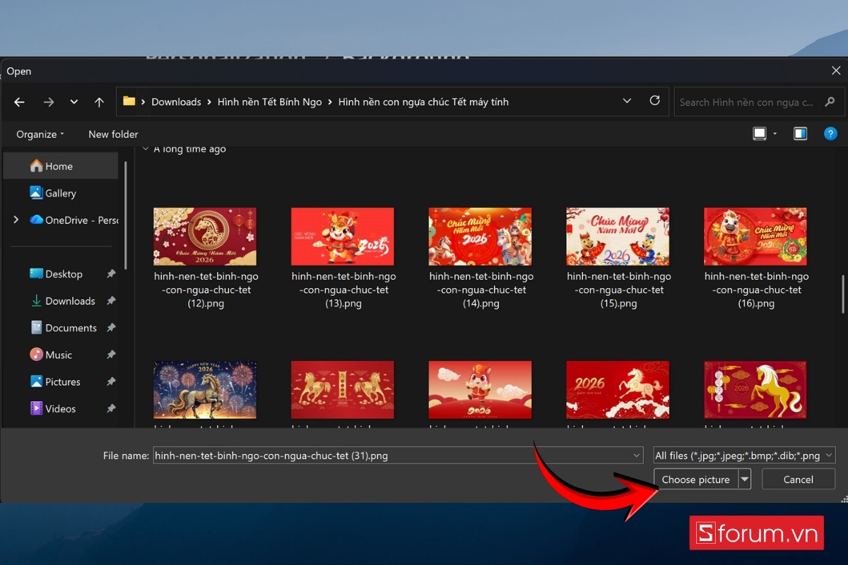 Cách thay hình nền Tết Bính Ngọ trên máy tính Windows chọn Choose Picture