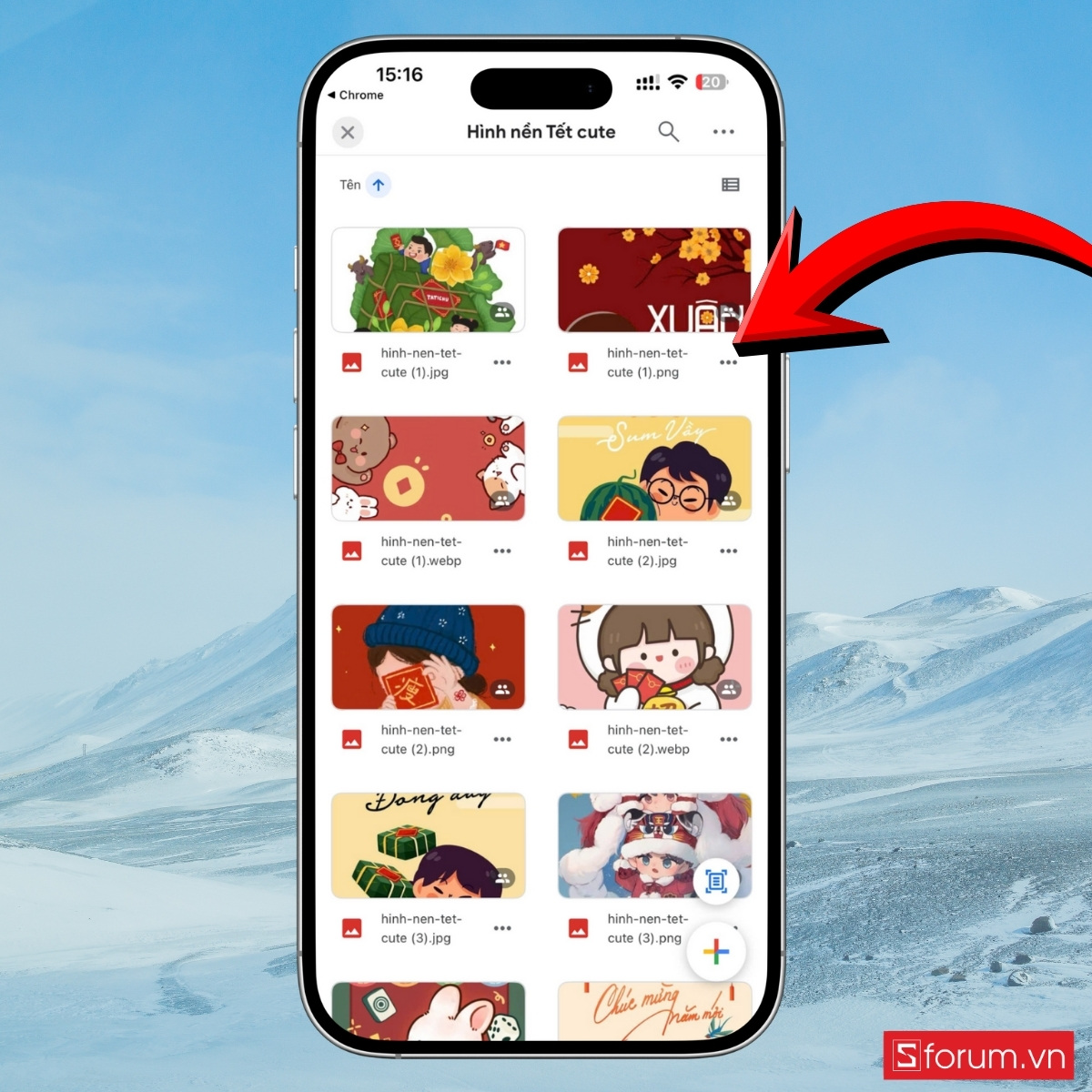Hướng dẫn tải hình nền Tết cute từ Google Drive về điện thoại và máy tính bước 2 chọn link muốn tải