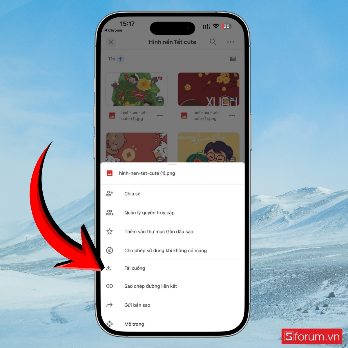 Hướng dẫn tải hình nền Tết cute từ Google Drive về điện thoại và máy tính bước 3 tải xuống