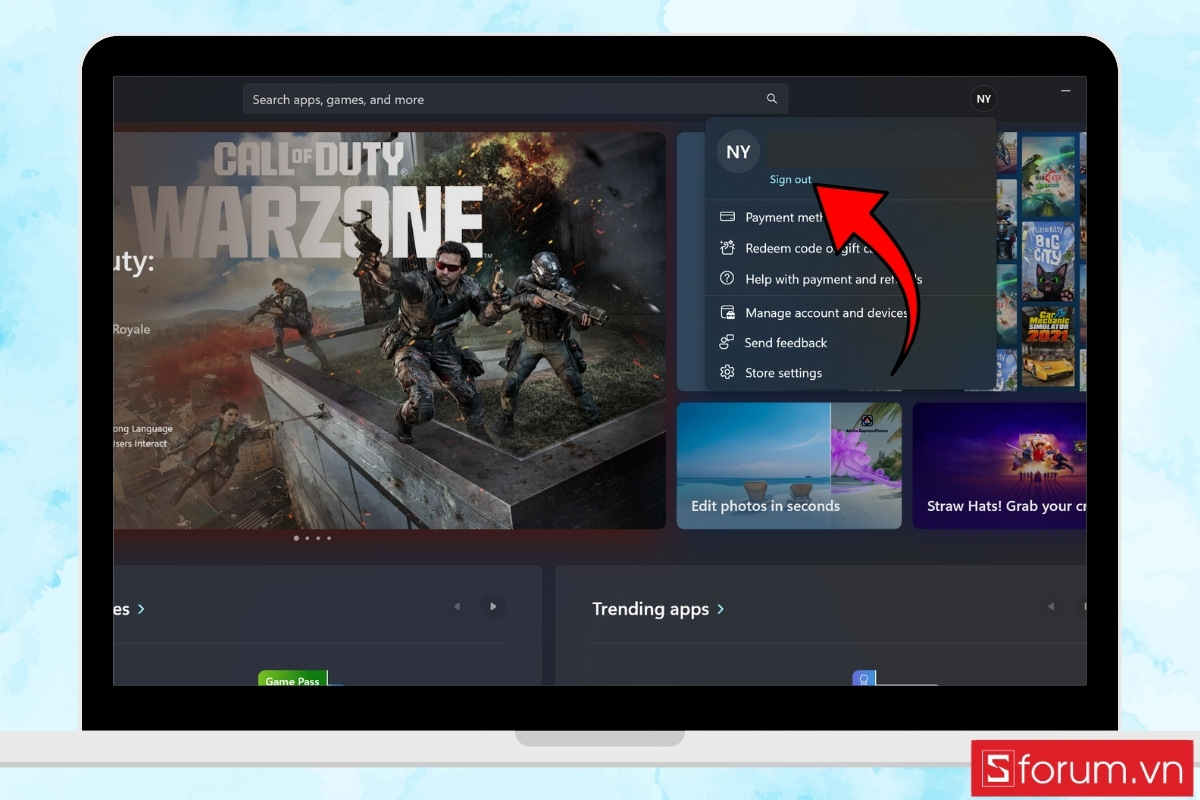 Đăng xuất và đăng nhập lại tài khoản Microsoft bước 3