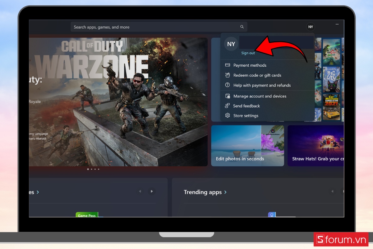 Đăng xuất và đăng nhập lại tài khoản Microsoft bước 2