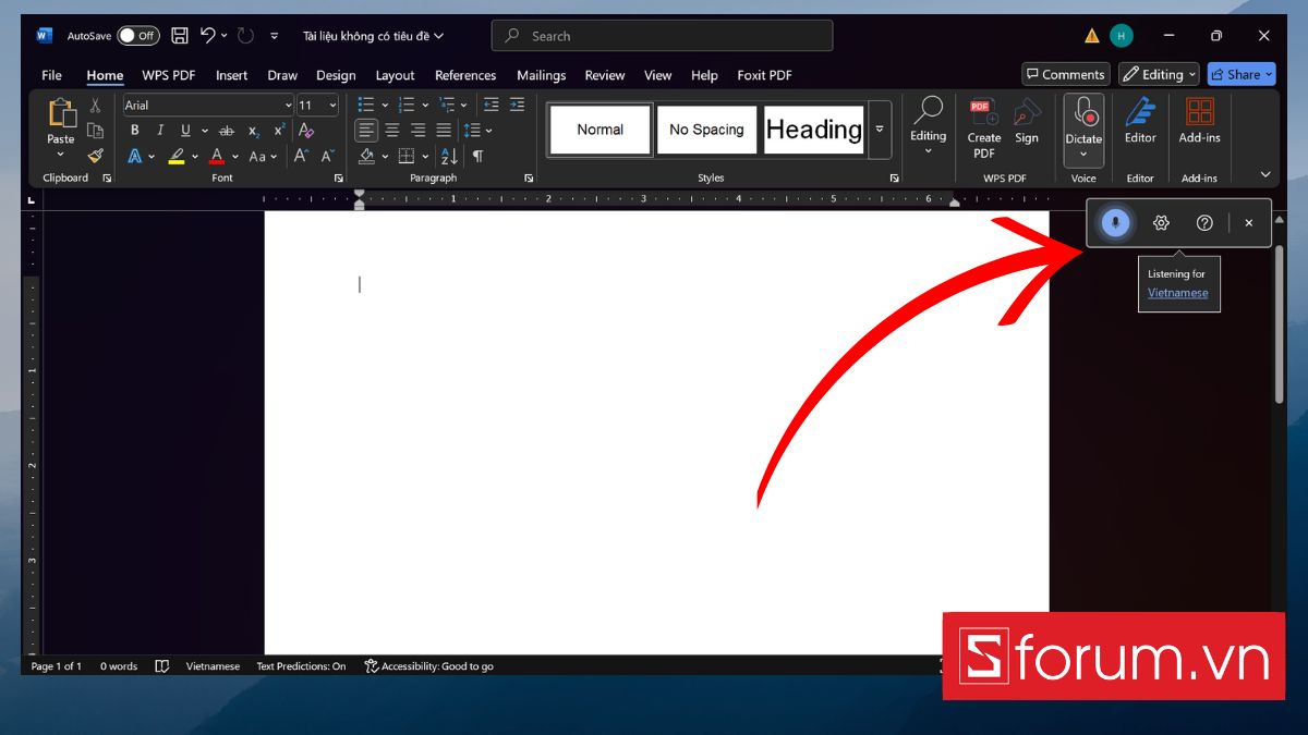 Nhập văn bản bằng giọng nói trên Microsoft Word bước 3