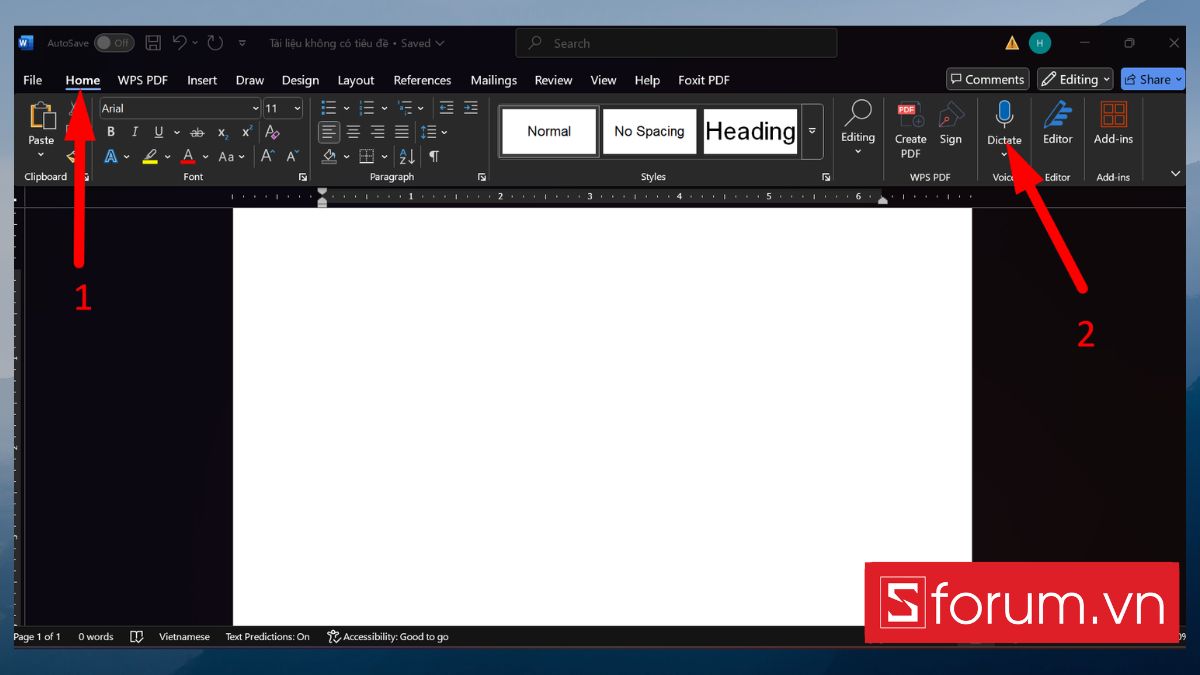 Nhập văn bản bằng giọng nói trên Microsoft Word bước 1