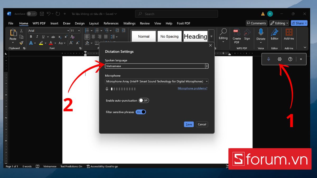 Nhập văn bản bằng giọng nói trên Microsoft Word bước 2