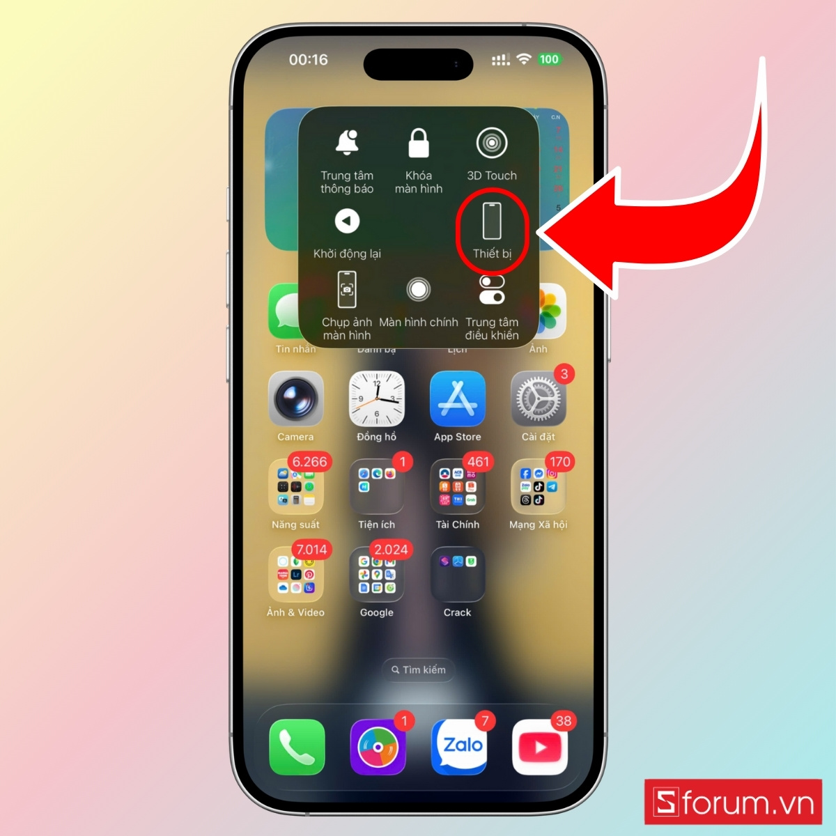 Cách bật tắt chế độ im lặng trên iPhone 17 bằng AssistiveTouch (nút Home ảo) bước 4