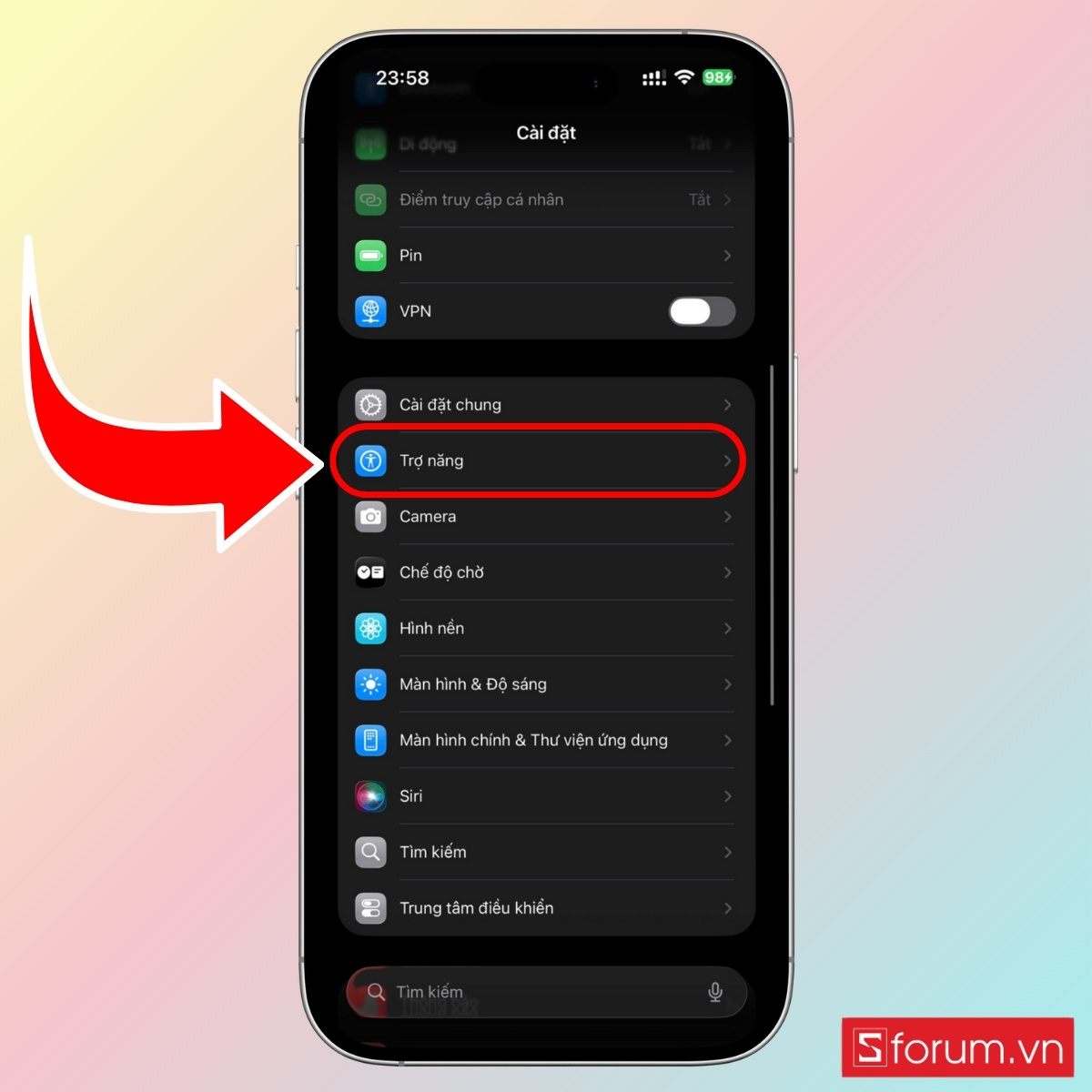 Cách bật tắt chế độ im lặng trên iPhone 17 bằng AssistiveTouch (nút Home ảo) bước 1