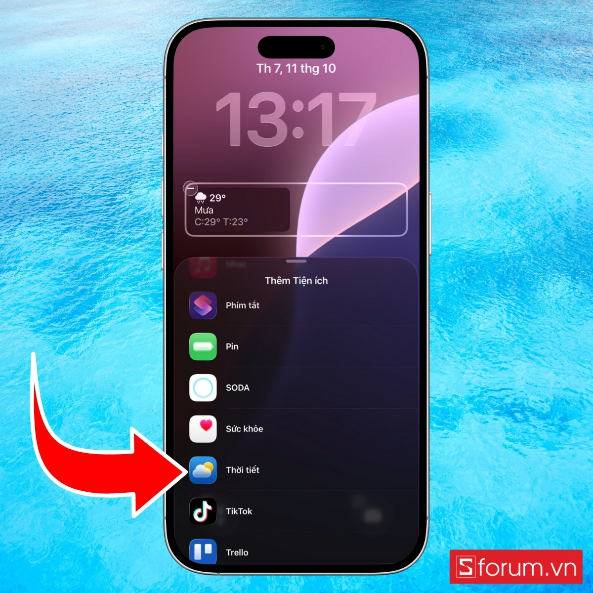 Cách cài thời tiết trên màn hình khóa iPhone - bước 3