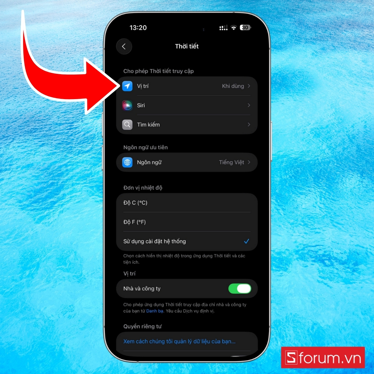Cách bật vị trí cho ứng dụng thời tiết trên iPhone - bước 2