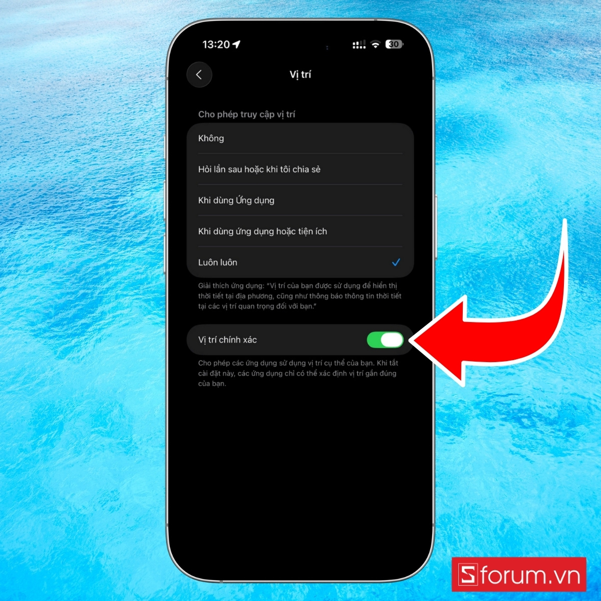 Cách bật vị trí cho ứng dụng thời tiết trên iPhone - bước 3