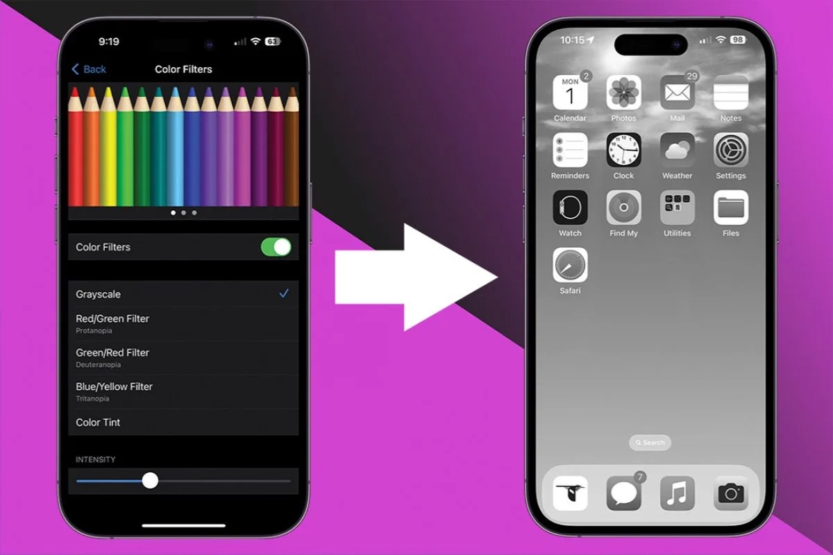 Cách chuyển màn hình iPhone sang màu đen trắng
