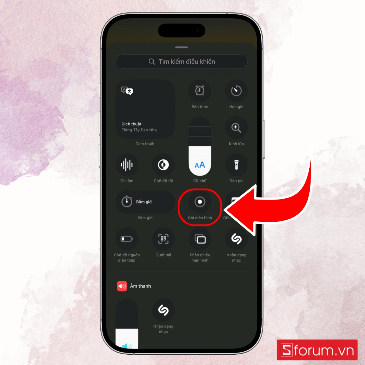 Cách thêm nút quay màn hình iPhone 17 bằng Trung tâm điều khiển bước 4