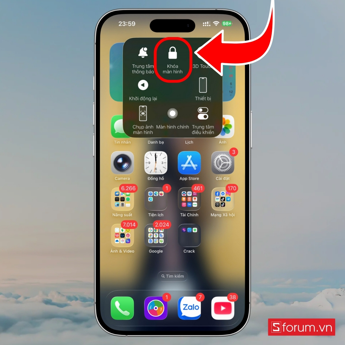 Cách tắt màn hình trên iPhone 17 Pro Max bằng nút Home ảo bước 3