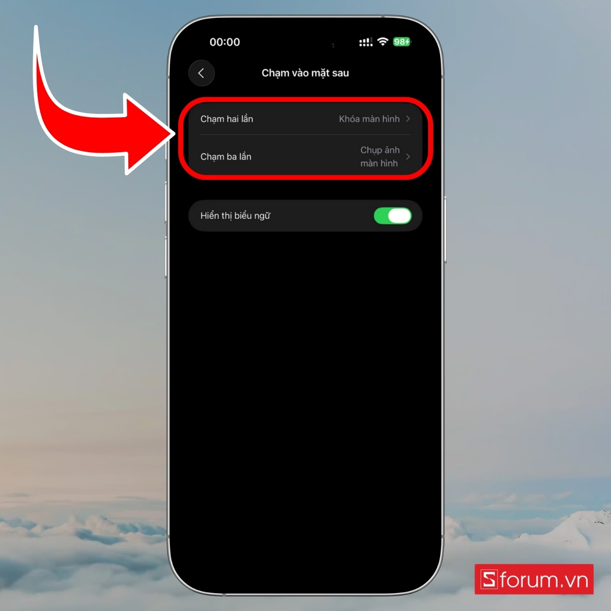 Cách tắt màn hình trên iPhone 17 Pro Max chạm vào mặt lưng bước 3