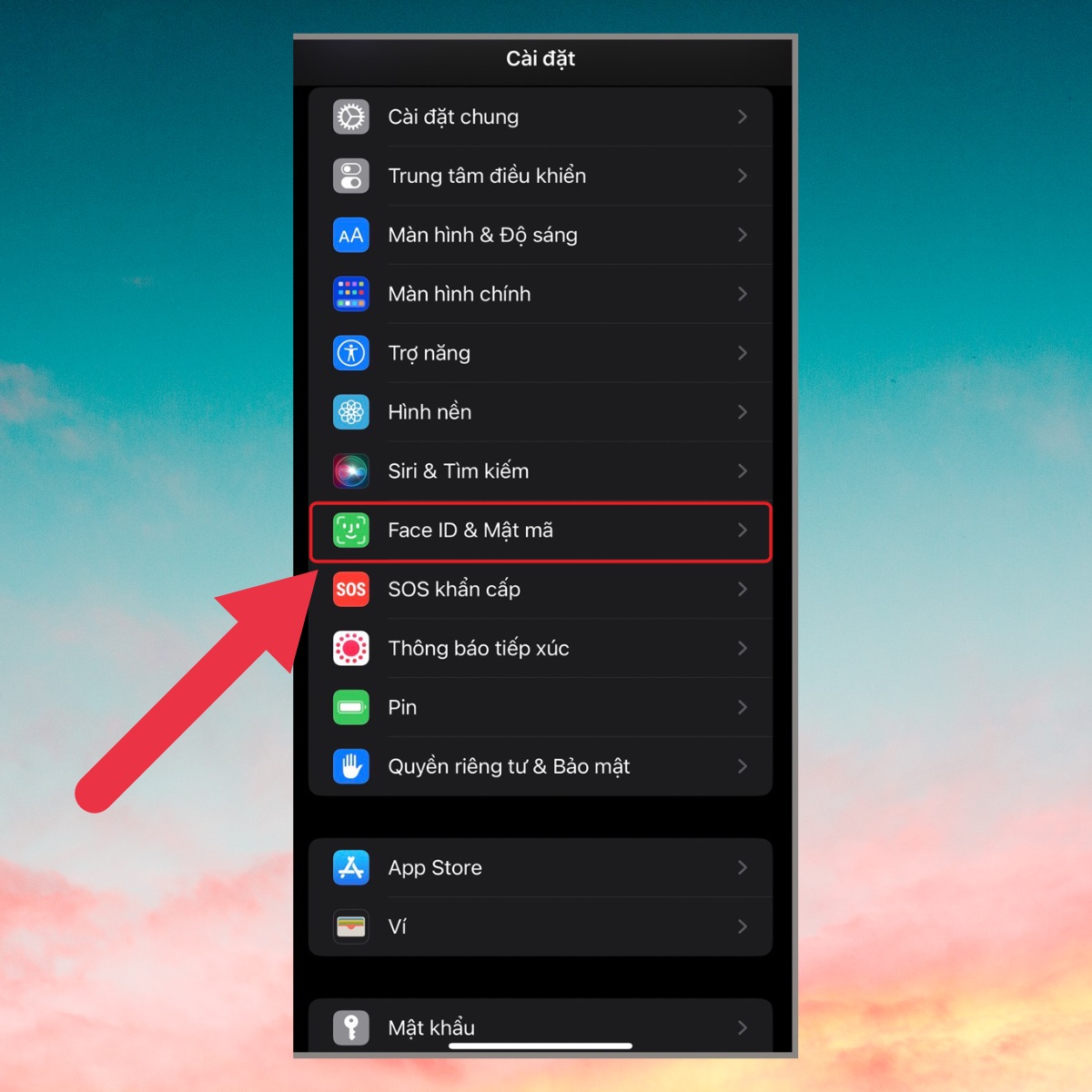 Truy cập vào mục Face ID & Mật mã