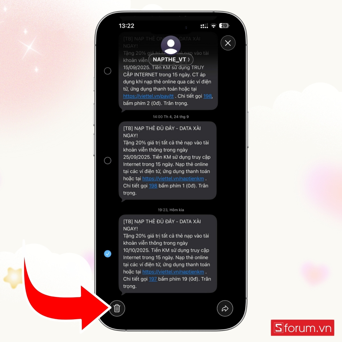 Cách xóa tin nhắn trên iPhone với từng nội dung - bước 4