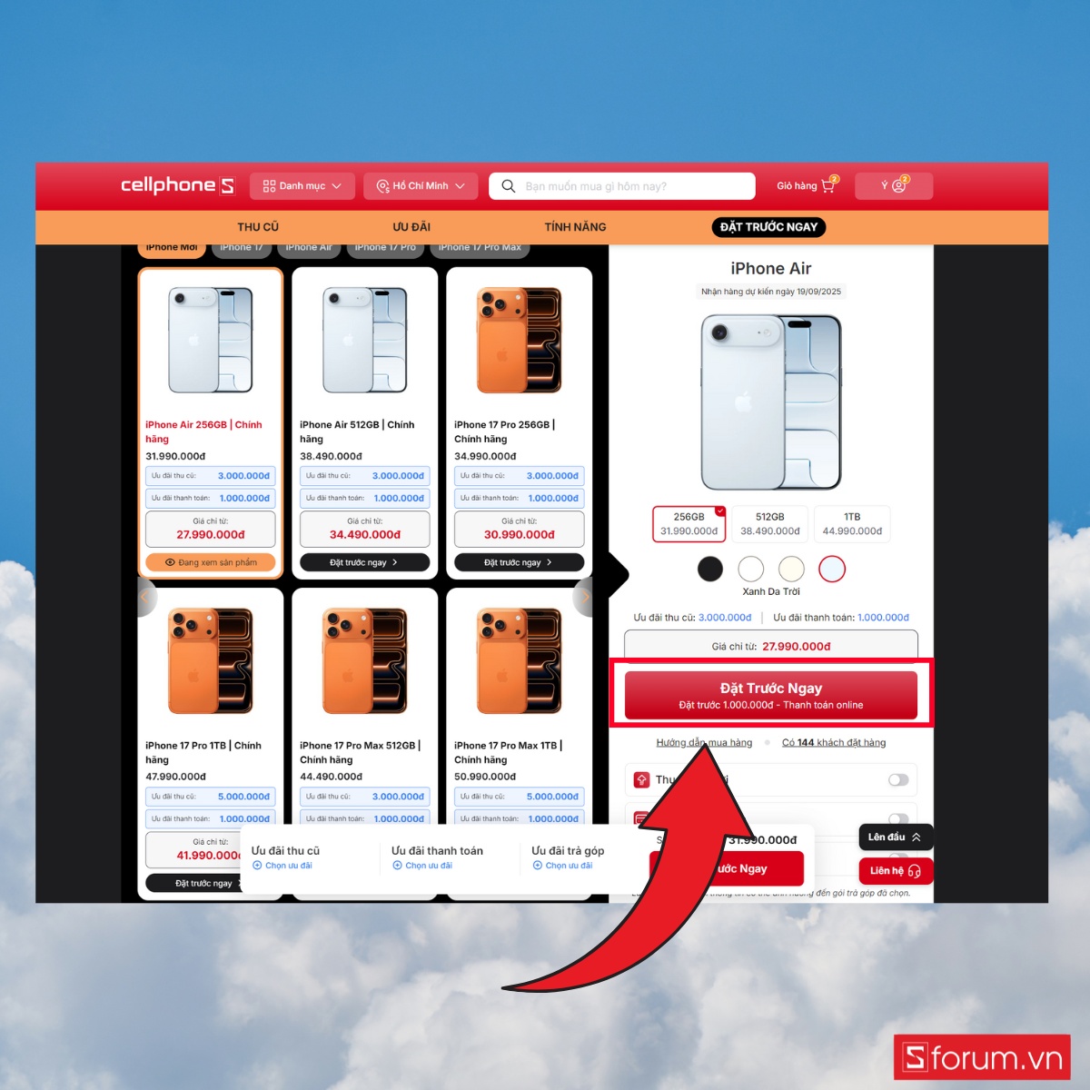Đặt hàng trực tuyến qua website CellphoneS bước 1