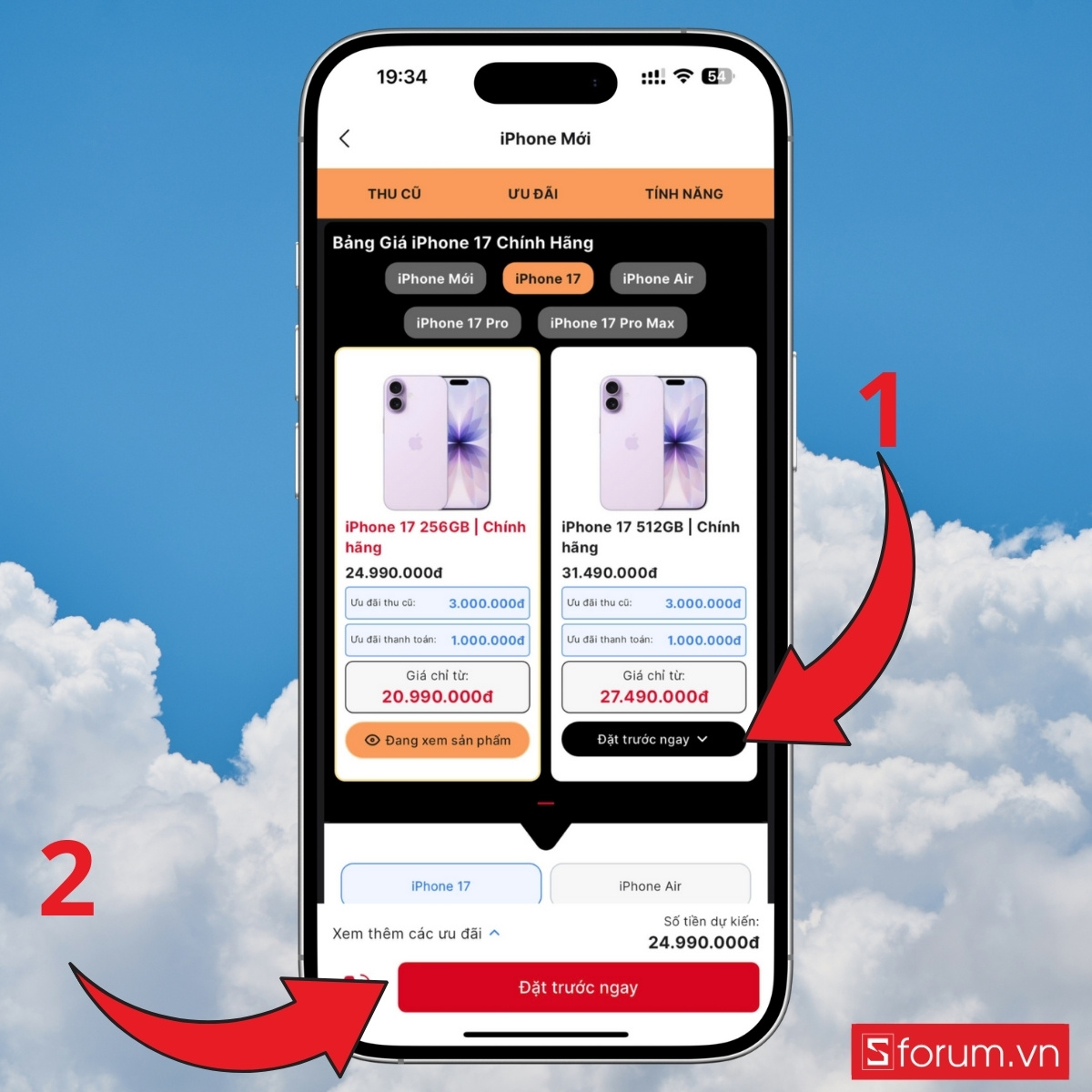 Hướng dẫn đặt hàng iPhone 17 qua app CellphoneS cực nhanh bước 3
