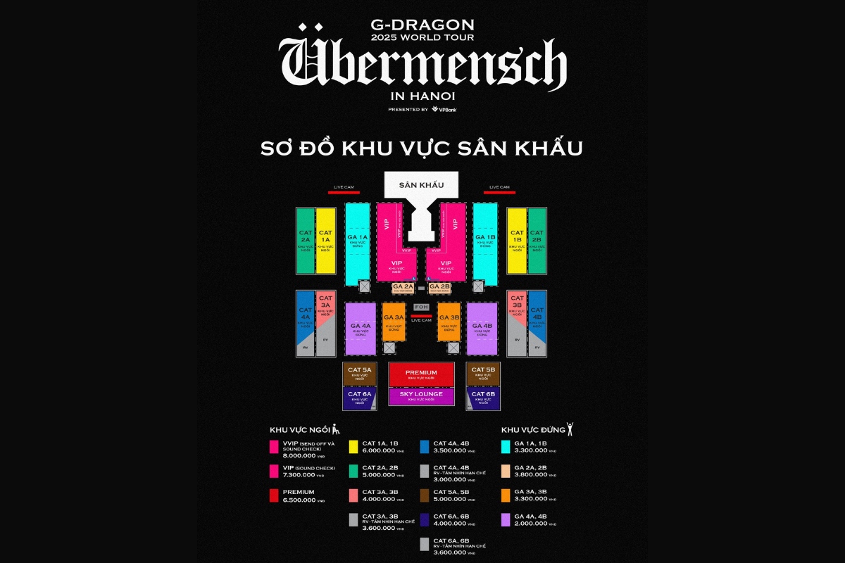 Giá vé và sơ đồ chỗ ngồi (seatmap) concert G-Dragon tại Hà Nội