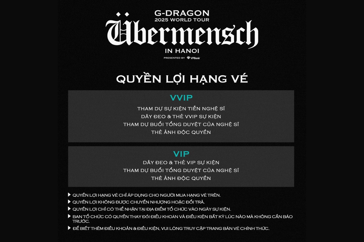 Quyền lợi đi kèm từng hạng vé cao cấp concert G-Dragon 