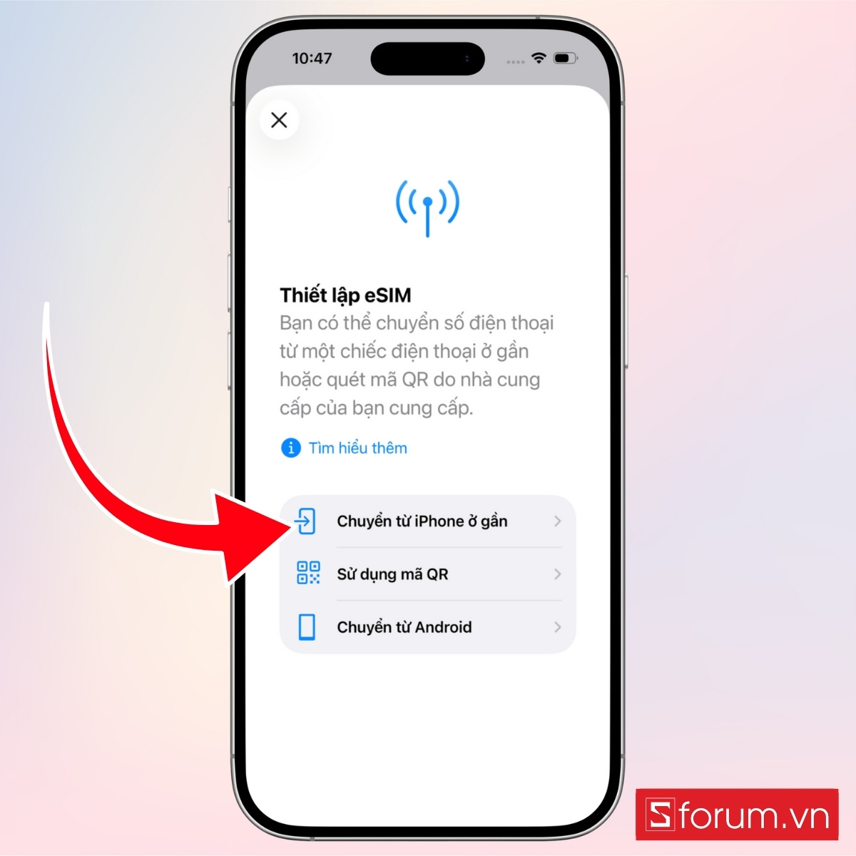 Cách chuyển eSIM từ iPhone cũ sang iPhone 17 bước 3