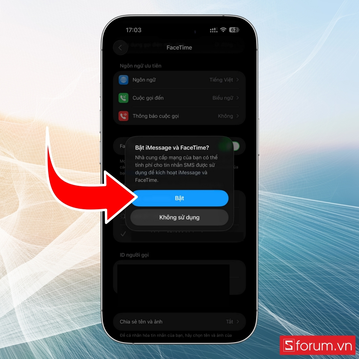 Đăng xuất và đăng nhập FaceTime khi iPhone không gọi được FaceTime - bước 3