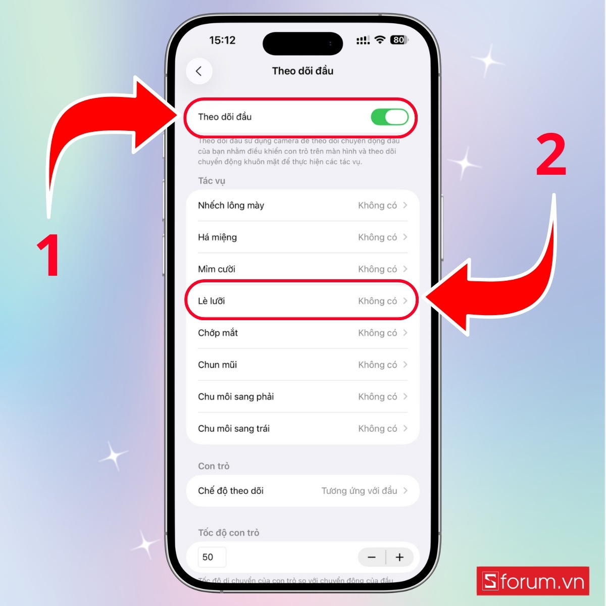 Hướng dẫn kích hoạt và thiết lập tính năng lè lưỡi trên iOS 26 bước 3