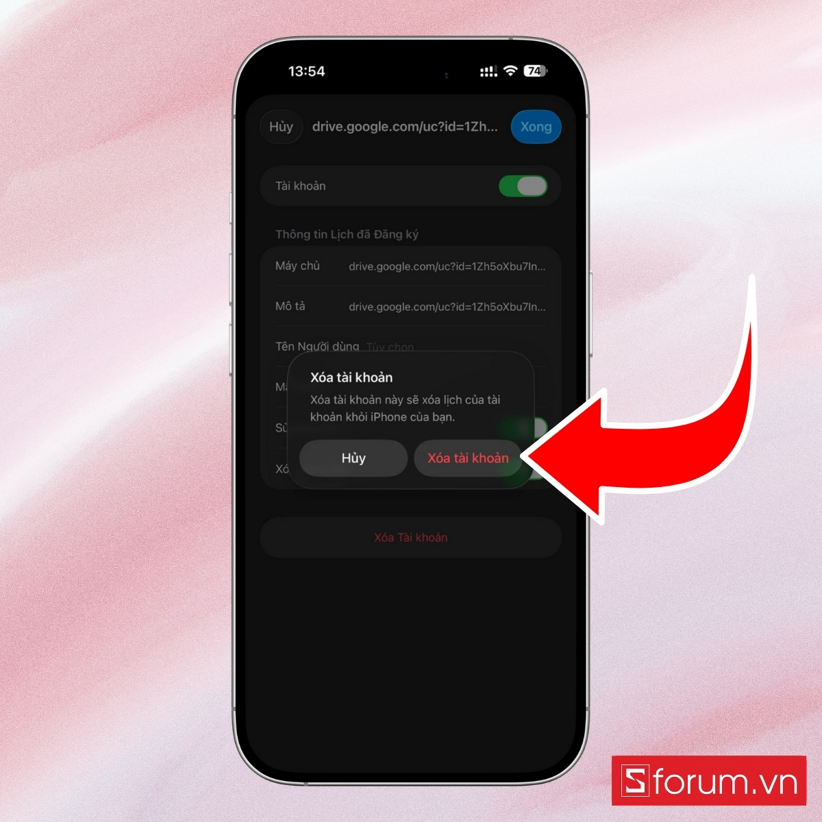 Chọn Xóa tài khoản