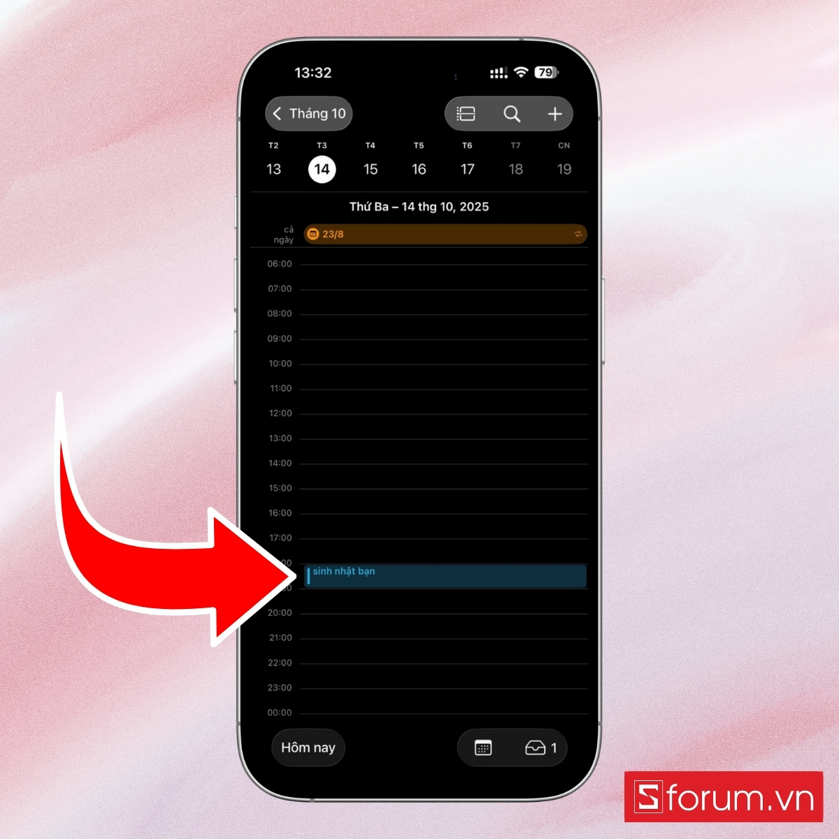 Nhấn vào sự kiện cần xóa