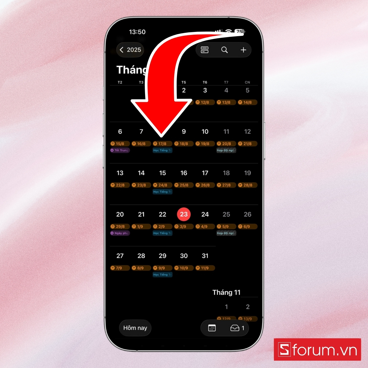 Mở ứng dụng Lịch và chọn sự kiện lặp