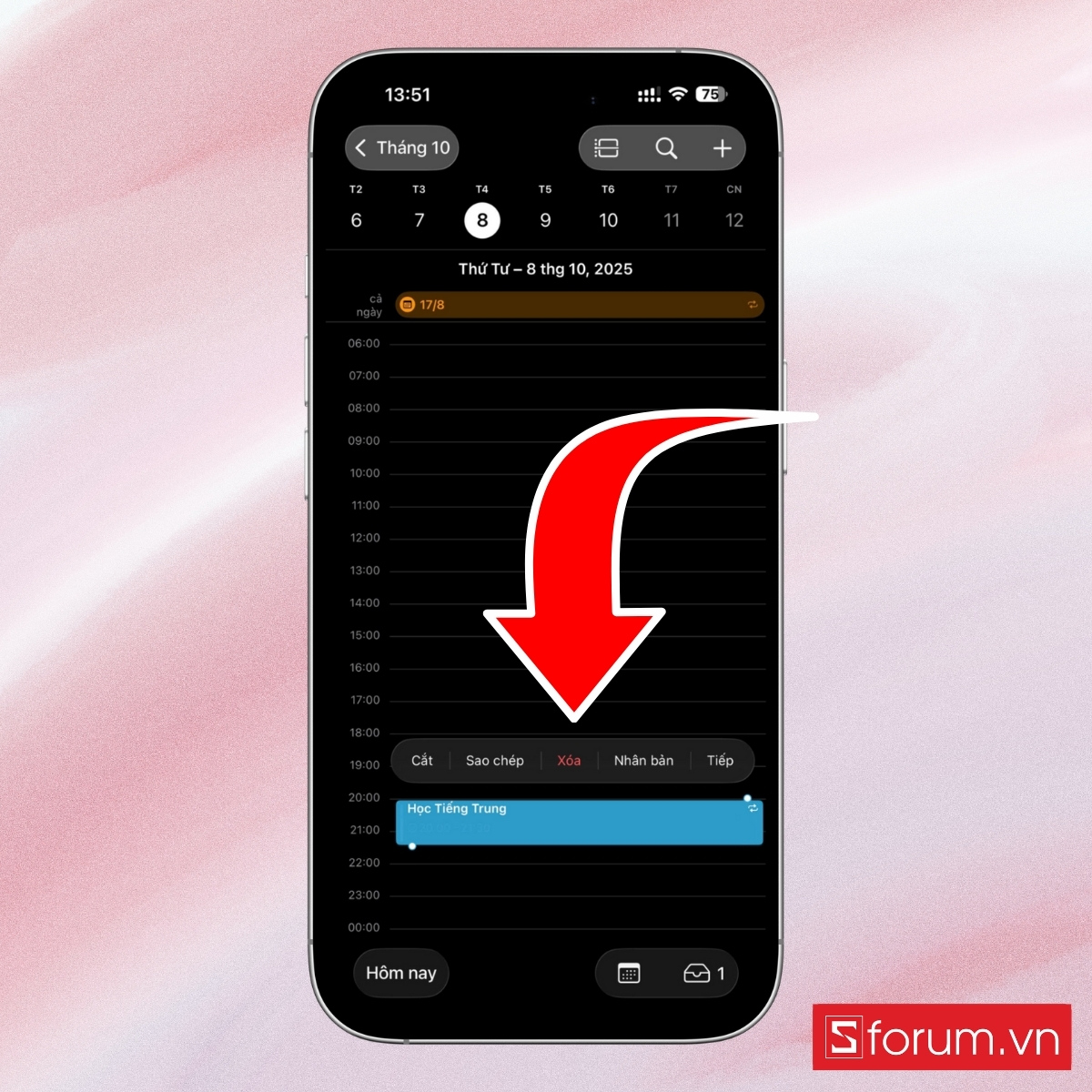 Nhấn Xóa sự kiện