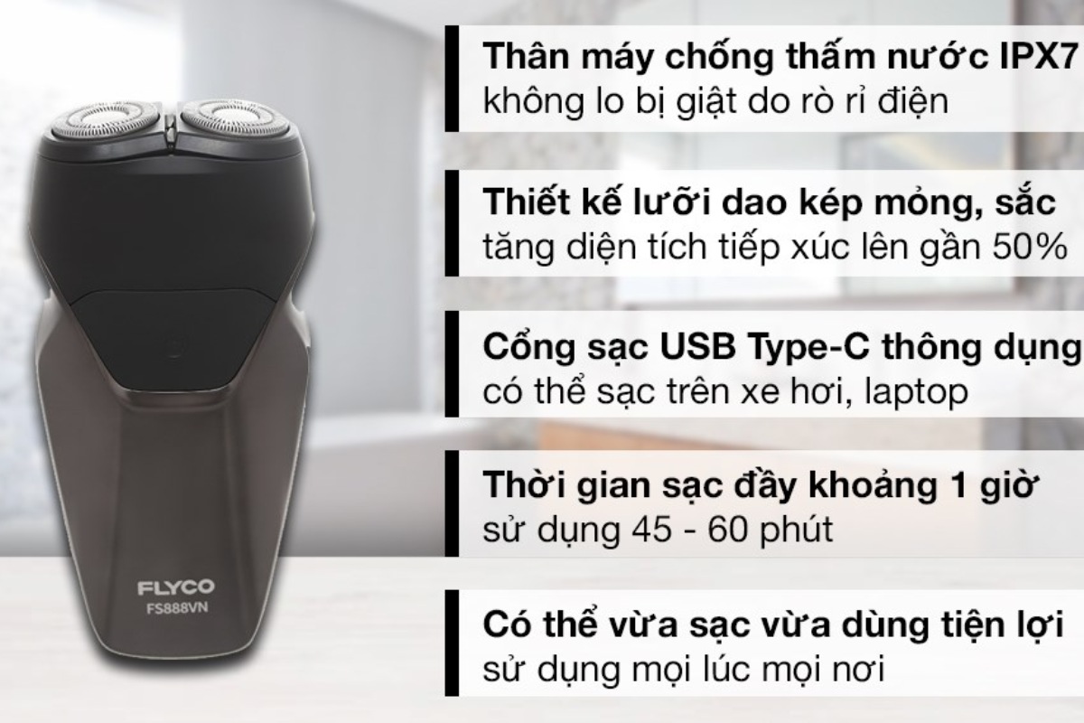 Review máy cạo râu Flyco Tính năng hữu ích đi kèm