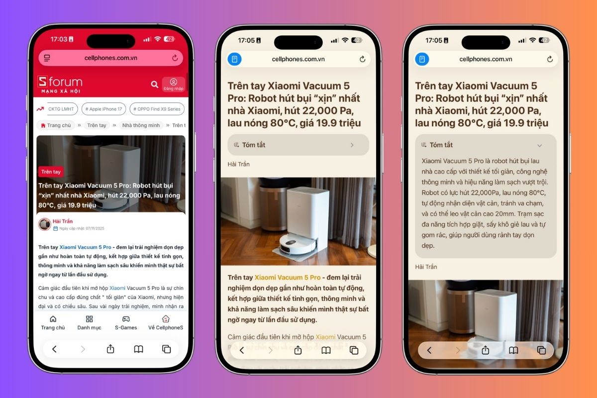 Trải nghiệm Safari với Apple Intelligence tóm tắt trang web chính xác