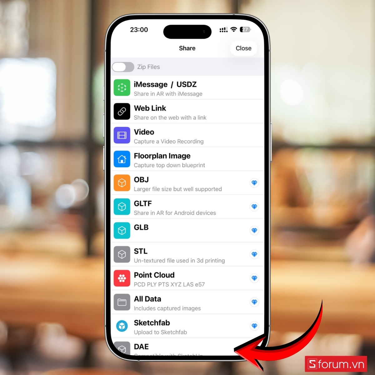 Các bước scan 3D trên iPhone bằng cảm biến LiDAR chọn định dạng