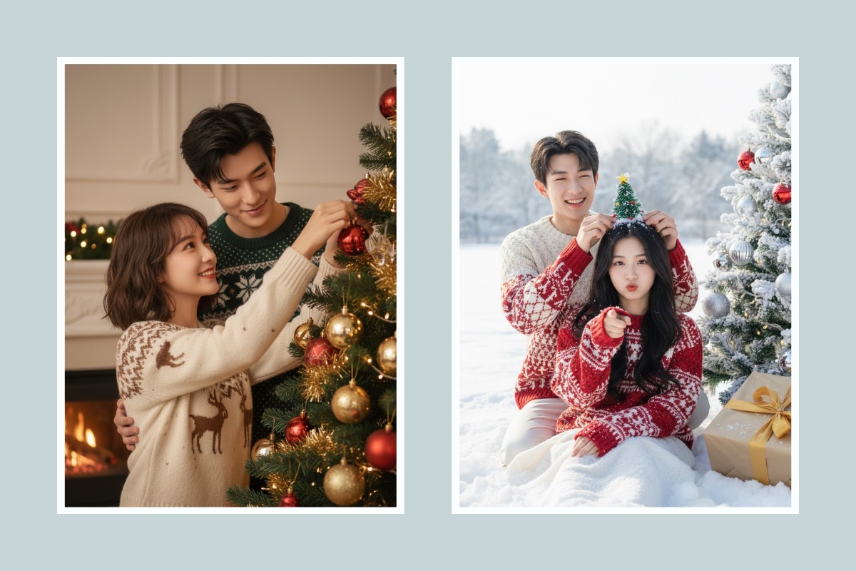 Tạo ảnh Noel bằng AI cho cặp đôi đẹp như studio
